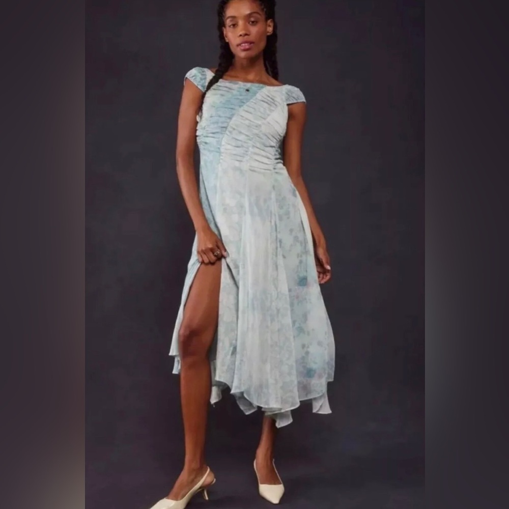 FREE PEOPLE - Heart to Heart Midi Dress in Ocean Combo Blue - Size 2